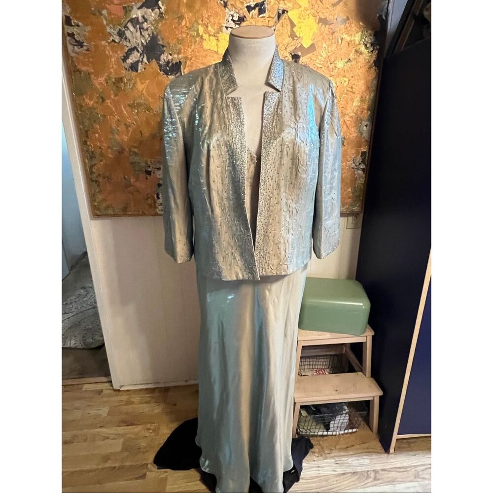 David’s Bridal Champagne Beaded Dress & Jacket Plus Size 16W